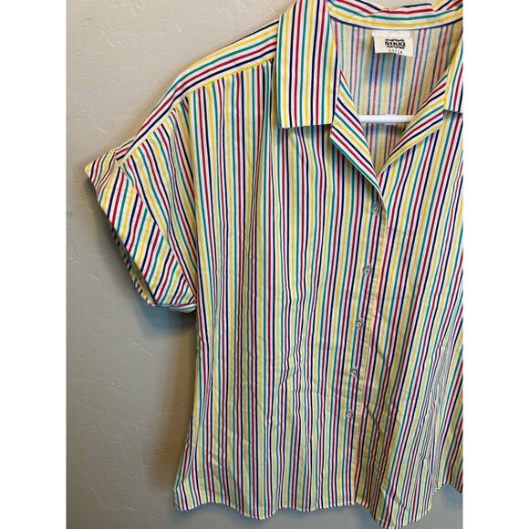 70's Vintage Nikki Rainbow Striped Short Sleeve Button Up Blouse Size 13/14 - Picture 7 of 12